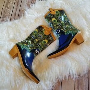 Dav 9 Peacock Bird Western Pointy Toe Rain Boots